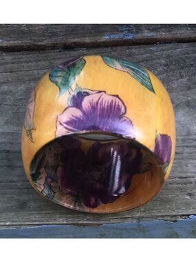 Wide 1970s Runway Lucite Bangle Bracelet Wood Grain and Floral Print Multicolor
